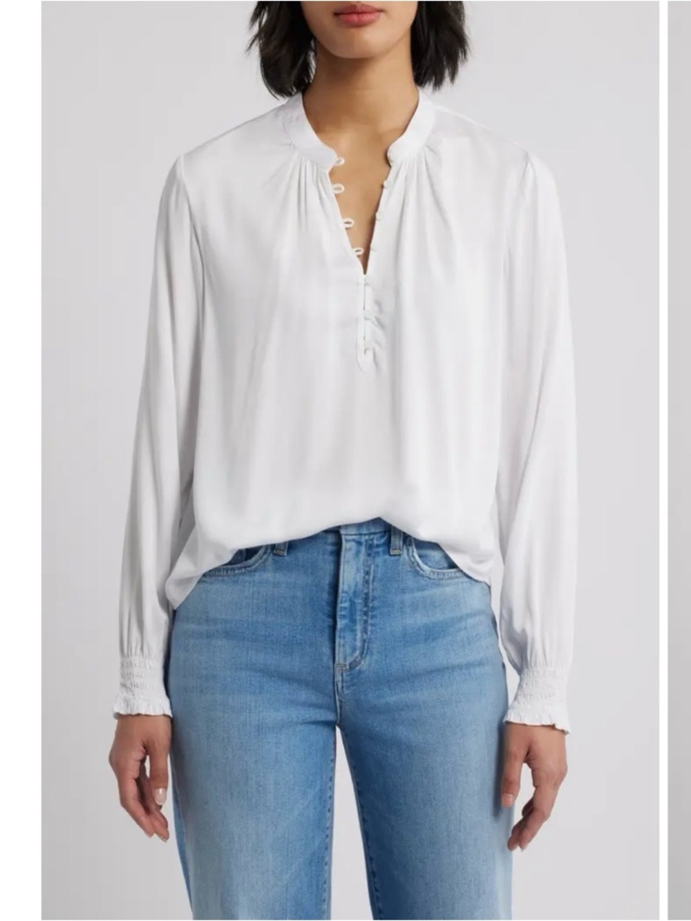 Cloth & Stone XL White Gathered Satin Top Quiet Luxury Coastal Beach